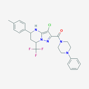 molecular formula C25H25ClF3N5O B376471 3-Chloro-5-(4-methylphenyl)-2-[(4-phenylpiperazin-1-yl)carbonyl]-7-(trifluoromethyl)-4,5,6,7-tetrahydropyrazolo[1,5-a]pyrimidine 