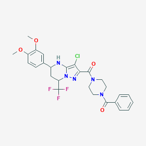 molecular formula C27H27ClF3N5O4 B376474 2-[(4-Benzoylpiperazin-1-yl)carbonyl]-3-chloro-5-(3,4-dimethoxyphenyl)-7-(trifluoromethyl)-4,5,6,7-tetrahydropyrazolo[1,5-a]pyrimidine 