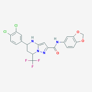 molecular formula C21H15Cl2F3N4O3 B376475 N-(1,3-benzodioxol-5-yl)-5-(3,4-dichlorophenyl)-7-(trifluoromethyl)-4,5,6,7-tetrahydropyrazolo[1,5-a]pyrimidine-2-carboxamide 
