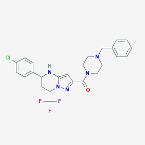 molecular formula C25H25ClF3N5O B376480 2-[(4-Benzylpiperazin-1-yl)carbonyl]-5-(4-chlorophenyl)-7-(trifluoromethyl)-4,5,6,7-tetrahydropyrazolo[1,5-a]pyrimidine 