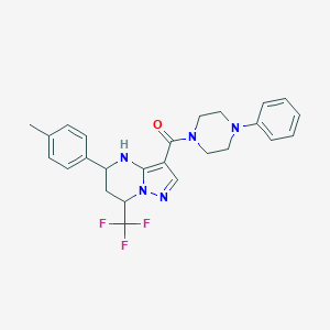 molecular formula C25H26F3N5O B376481 [5-(4-Methylphenyl)-7-(trifluoromethyl)-4,5,6,7-tetrahydropyrazolo[1,5-a]pyrimidin-3-yl](4-phenylpiperazino)methanone 