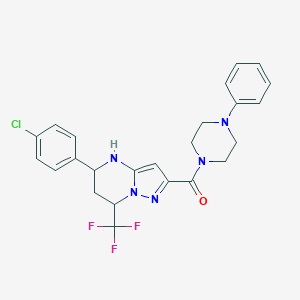 molecular formula C24H23ClF3N5O B376482 5-(4-Chlorophenyl)-2-[(4-phenylpiperazin-1-yl)carbonyl]-7-(trifluoromethyl)-4,5,6,7-tetrahydropyrazolo[1,5-a]pyrimidine 