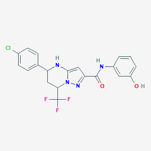 molecular formula C20H16ClF3N4O2 B376486 5-(4-chlorophenyl)-N-(3-hydroxyphenyl)-7-(trifluoromethyl)-4,5,6,7-tetrahydropyrazolo[1,5-a]pyrimidine-2-carboxamide 