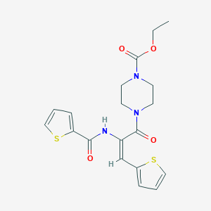 molecular formula C19H21N3O4S2 B376534 Ethyl 4-{3-(2-thienyl)-2-[(2-thienylcarbonyl)amino]acryloyl}-1-piperazinecarboxylate 