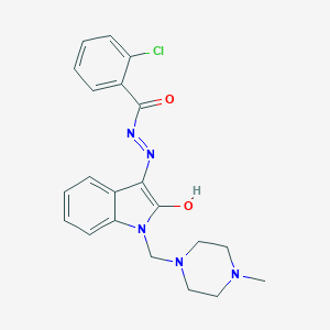 molecular formula C21H22ClN5O2 B376550 2-chloro-N'-{1-[(4-methyl-1-piperazinyl)methyl]-2-oxo-1,2-dihydro-3H-indol-3-ylidene}benzohydrazide CAS No. 389066-61-9