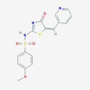 molecular formula C16H13N3O4S2 B376557 4-methoxy-N-[(5E)-4-oxo-5-(pyridin-3-ylmethylidene)-1,3-thiazol-2-yl]benzenesulfonamide 