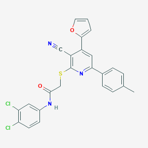 molecular formula C25H17Cl2N3O2S B376586 2-{[3-cyano-4-(2-furyl)-6-(4-methylphenyl)-2-pyridinyl]sulfanyl}-N-(3,4-dichlorophenyl)acetamide 