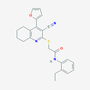 molecular formula C24H23N3O2S B376593 2-{[3-cyano-4-(2-furyl)-5,6,7,8-tetrahydro-2-quinolinyl]sulfanyl}-N-(2-ethylphenyl)acetamide CAS No. 370851-88-0