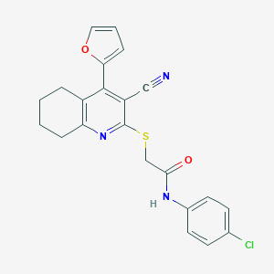 molecular formula C22H18ClN3O2S B376598 N-(4-chlorophenyl)-2-{[3-cyano-4-(2-furyl)-5,6,7,8-tetrahydro-2-quinolinyl]sulfanyl}acetamide CAS No. 370844-21-6