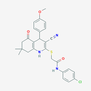 N-(4-chlorophenyl)-2-[[3-cyano-4-(4-methoxyphenyl)-7,7-dimethyl-5-oxo-1,4,6,8-tetrahydroquinolin-2-yl]sulfanyl]acetamide