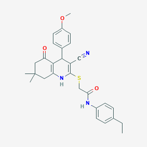 2-[[3-cyano-4-(4-methoxyphenyl)-7,7-dimethyl-5-oxo-1,4,6,8-tetrahydroquinolin-2-yl]sulfanyl]-N-(4-ethylphenyl)acetamide