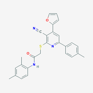 molecular formula C27H23N3O2S B376609 2-((3-cyano-4-(furan-2-yl)-6-(p-tolyl)pyridin-2-yl)thio)-N-(2,4-dimethylphenyl)acetamide CAS No. 370845-79-7