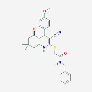 N-benzyl-2-[[3-cyano-4-(4-methoxyphenyl)-7,7-dimethyl-5-oxo-1,4,6,8-tetrahydroquinolin-2-yl]sulfanyl]acetamide