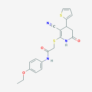 molecular formula C20H19N3O3S2 B376613 2-[(5-シアノ-2-オキソ-4-チオフェン-2-イル-3,4-ジヒドロ-1H-ピリジン-6-イル)スルファニル]-N-(4-エトキシフェニル)アセトアミド CAS No. 375355-90-1