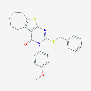 molecular formula C25H24N2O2S2 B376617 2-(benzylsulfanyl)-3-(4-methoxyphenyl)-3,5,6,7,8,9-hexahydro-4H-cyclohepta[4,5]thieno[2,3-d]pyrimidin-4-one CAS No. 351159-76-7