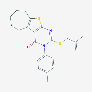 molecular formula C22H24N2OS2 B376623 3-(4-methylphenyl)-2-[(2-methyl-2-propenyl)sulfanyl]-3,5,6,7,8,9-hexahydro-4H-cyclohepta[4,5]thieno[2,3-d]pyrimidin-4-one CAS No. 351160-04-8