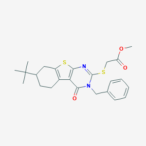 molecular formula C24H28N2O3S2 B376626 Methyl 2-[(3-benzyl-7-tert-butyl-4-oxo-5,6,7,8-tetrahydro-[1]benzothiolo[2,3-d]pyrimidin-2-yl)sulfanyl]acetate CAS No. 351160-57-1
