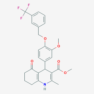 molecular formula C27H26F3NO5 B376638 Methyl 4-(3-methoxy-4-{[3-(trifluoromethyl)benzyl]oxy}phenyl)-2-methyl-5-oxo-1,4,5,6,7,8-hexahydro-3-quinolinecarboxylate 