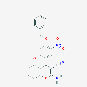 molecular formula C24H21N3O5 B376643 2-amino-4-{3-nitro-4-[(4-methylbenzyl)oxy]phenyl}-5-oxo-5,6,7,8-tetrahydro-4H-chromene-3-carbonitrile 