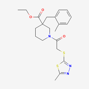 molecular formula C21H27N3O3S2 B3766435 ethyl 3-(2-methylbenzyl)-1-{[(5-methyl-1,3,4-thiadiazol-2-yl)thio]acetyl}-3-piperidinecarboxylate 