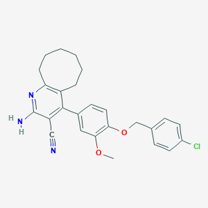 molecular formula C26H26ClN3O2 B376645 2-Amino-4-{4-[(4-chlorobenzyl)oxy]-3-methoxyphenyl}-5,6,7,8,9,10-hexahydrocycloocta[b]pyridine-3-carbonitrile 