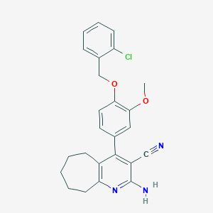 molecular formula C25H24ClN3O2 B376653 2-amino-4-{4-[(2-chlorobenzyl)oxy]-3-methoxyphenyl}-6,7,8,9-tetrahydro-5H-cyclohepta[b]pyridine-3-carbonitrile 