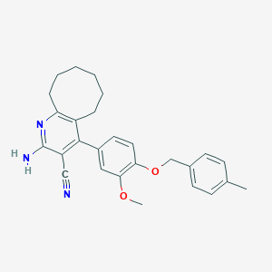 molecular formula C27H29N3O2 B376655 2-Amino-4-{3-methoxy-4-[(4-methylbenzyl)oxy]phenyl}-5,6,7,8,9,10-hexahydrocycloocta[b]pyridine-3-carbonitrile 