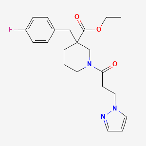 molecular formula C21H26FN3O3 B3766556 ethyl 3-(4-fluorobenzyl)-1-[3-(1H-pyrazol-1-yl)propanoyl]-3-piperidinecarboxylate 