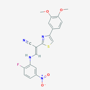molecular formula C20H15FN4O4S B376683 (E)-2-(4-(3,4-dimethoxyphenyl)thiazol-2-yl)-3-((2-fluoro-5-nitrophenyl)amino)acrylonitrile CAS No. 380651-04-7