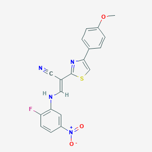 molecular formula C19H13FN4O3S B376686 3-{2-Fluoro-5-nitroanilino}-2-[4-(4-methoxyphenyl)-1,3-thiazol-2-yl]acrylonitrile 