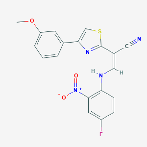 molecular formula C19H13FN4O3S B376688 3-{4-Fluoro-2-nitroanilino}-2-[4-(3-methoxyphenyl)-1,3-thiazol-2-yl]acrylonitrile 