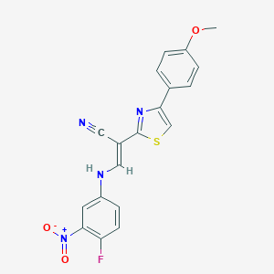 molecular formula C19H13FN4O3S B376692 3-{4-Fluoro-3-nitroanilino}-2-[4-(4-methoxyphenyl)-1,3-thiazol-2-yl]acrylonitrile 