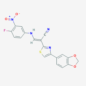 molecular formula C19H11FN4O4S B376693 2-[4-(1,3-Benzodioxol-5-yl)-1,3-thiazol-2-yl]-3-{4-fluoro-3-nitroanilino}acrylonitrile 