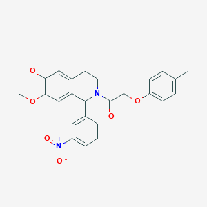 molecular formula C26H26N2O6 B376723 1-{3-Nitrophenyl}-6,7-dimethoxy-2-[(4-methylphenoxy)acetyl]-1,2,3,4-tetrahydroisoquinoline 