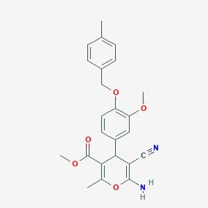 molecular formula C24H24N2O5 B376725 methyl 6-amino-5-cyano-4-{3-methoxy-4-[(4-methylbenzyl)oxy]phenyl}-2-methyl-4H-pyran-3-carboxylate 