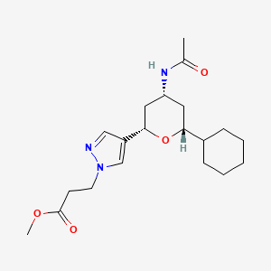 molecular formula C20H31N3O4 B3767254 methyl 3-{4-[(2S*,4R*,6R*)-4-(acetylamino)-6-cyclohexyltetrahydro-2H-pyran-2-yl]-1H-pyrazol-1-yl}propanoate 