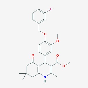 molecular formula C28H30FNO5 B376726 Methyl 4-{4-[(3-fluorobenzyl)oxy]-3-methoxyphenyl}-2,7,7-trimethyl-5-oxo-1,4,5,6,7,8-hexahydro-3-quinolinecarboxylate 