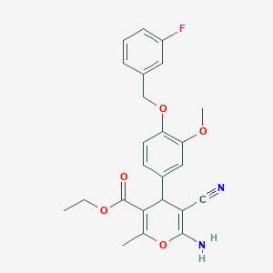 molecular formula C24H23FN2O5 B376729 ethyl 6-amino-5-cyano-4-{4-[(3-fluorobenzyl)oxy]-3-methoxyphenyl}-2-methyl-4H-pyran-3-carboxylate 
