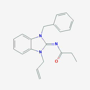 molecular formula C20H21N3O B376848 N-(1-allyl-3-benzyl-1,3-dihydro-2H-benzimidazol-2-ylidene)propanamide 