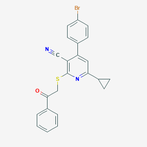 molecular formula C23H17BrN2OS B376880 4-(4-Bromophenyl)-6-cyclopropyl-2-[(2-oxo-2-phenylethyl)sulfanyl]nicotinonitrile 
