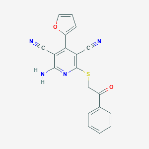 molecular formula C19H12N4O2S B376902 2-Amino-4-(2-furyl)-6-[(2-oxo-2-phenylethyl)sulfanyl]pyridine-3,5-dicarbonitrile CAS No. 161689-53-8