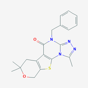 4-Benzyl-1,7,7-trimethyl-6,9-dihydro-4H,7H-8-oxa-10-thia-2,3,4,10b-tetraaza-cyclopenta[a]fluoren-5-one