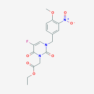 molecular formula C16H16FN3O7 B376942 ethyl (5-fluoro-3-{3-nitro-4-methoxybenzyl}-2,6-dioxo-3,6-dihydro-1(2H)-pyrimidinyl)acetate 