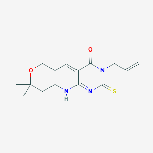 molecular formula C15H17N3O2S B376946 13,13-dimethyl-6-prop-2-enyl-5-sulfanylidene-12-oxa-2,4,6-triazatricyclo[8.4.0.03,8]tetradeca-1(10),3,8-trien-7-one 