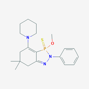molecular formula C20H28N3OPS B376962 3-methoxy-6,6-dimethyl-2-phenyl-4-(1-piperidinyl)-3,5,6,7-tetrahydro-2H-1,2,3-benzodiazaphosphole 3-sulfide 