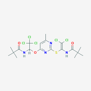 molecular formula C19H25Cl5N4O3S B376995 N-{2,2-dichloro-1-[(4-methyl-6-{2,2,2-trichloro-1-[(2,2-dimethylpropanoyl)amino]ethoxy}-2-pyrimidinyl)sulfanyl]vinyl}-2,2-dimethylpropanamide 