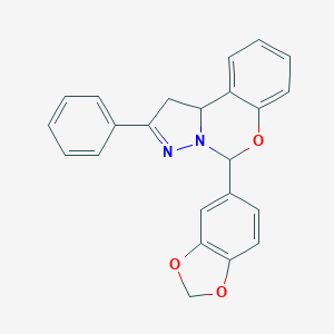 molecular formula C23H18N2O3 B377016 5-(1,3-Benzodioxol-5-yl)-2-phenyl-1,10b-dihydropyrazolo[1,5-c][1,3]benzoxazine CAS No. 300573-13-1