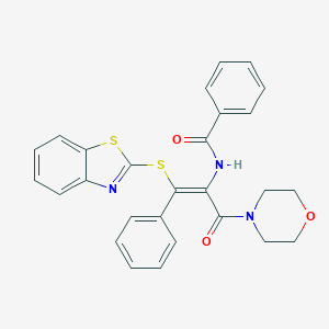 molecular formula C27H23N3O3S2 B377050 N-[2-(1,3-benzothiazol-2-ylsulfanyl)-1-(4-morpholinylcarbonyl)-2-phenylvinyl]benzamide 