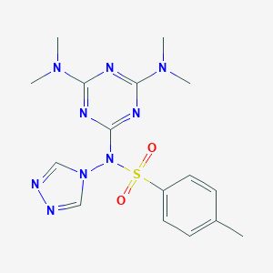 molecular formula C16H21N9O2S B377064 N-[4,6-bis(dimethylamino)-1,3,5-triazin-2-yl]-4-methyl-N-(4H-1,2,4-triazol-4-yl)benzenesulfonamide CAS No. 132038-94-9