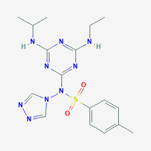 molecular formula C17H23N9O2S B377067 N-[4-(ethylamino)-6-(propan-2-ylamino)-1,3,5-triazin-2-yl]-4-methyl-N-(1,2,4-triazol-4-yl)benzenesulfonamide CAS No. 132038-97-2